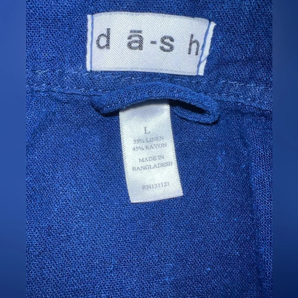 Dash, L, navy blue, long sleeve, button front w/collar ,crop,linen blend shacket - Picture 6 of 7